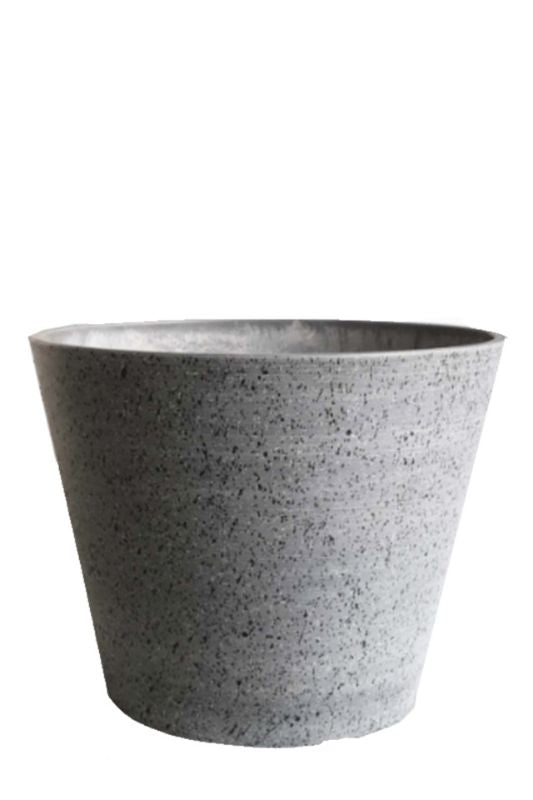 Eco-friendly grey planters in a textured finish, made from recycled materials, ideal for indoor and outdoor use. Set of 2.