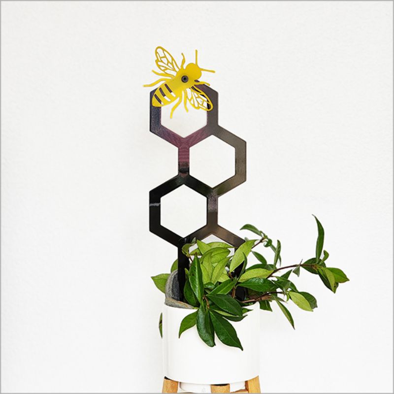 Honeycomb design plant trellis at 30cm, perfect for indoor greenery support and decor, featuring a 3D laser-cut poly bee.