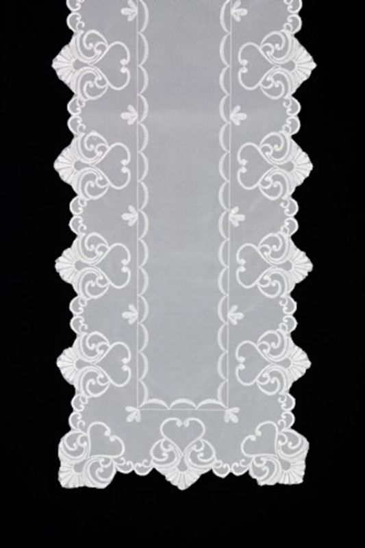 Elegant white sheer heart table runners, set of 5, ideal for romantic dinners and festive gatherings, 30 x 180cm each.