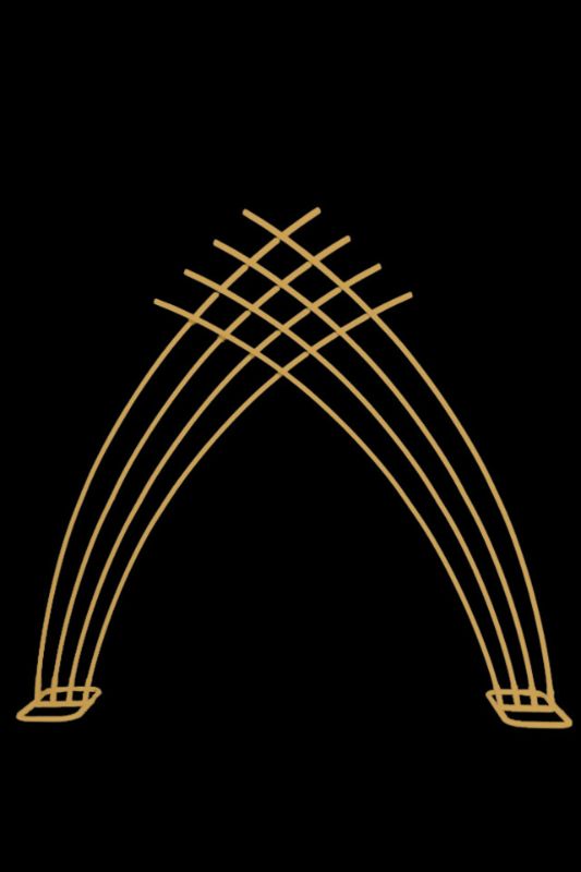 Art Deco gold backdrop frame, 290cm W x 260cm H, customizable for events, perfect for stylish decor and photo opportunities.
