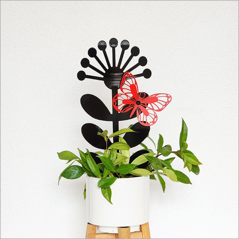 Stylish 30cm freestanding plant trellis featuring a laser-cut butterfly, perfect for supporting vining plants and adding decor.