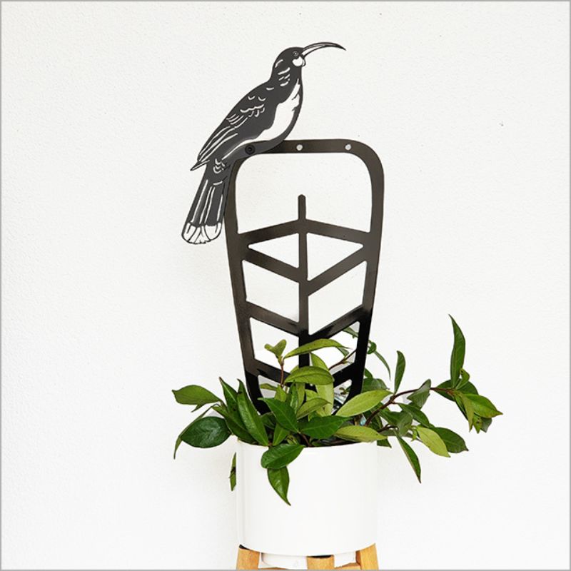 Stylish 30cm Huia Feather Plant Trellis in aluminum, supports vining plants while adding artistic decor to any space.