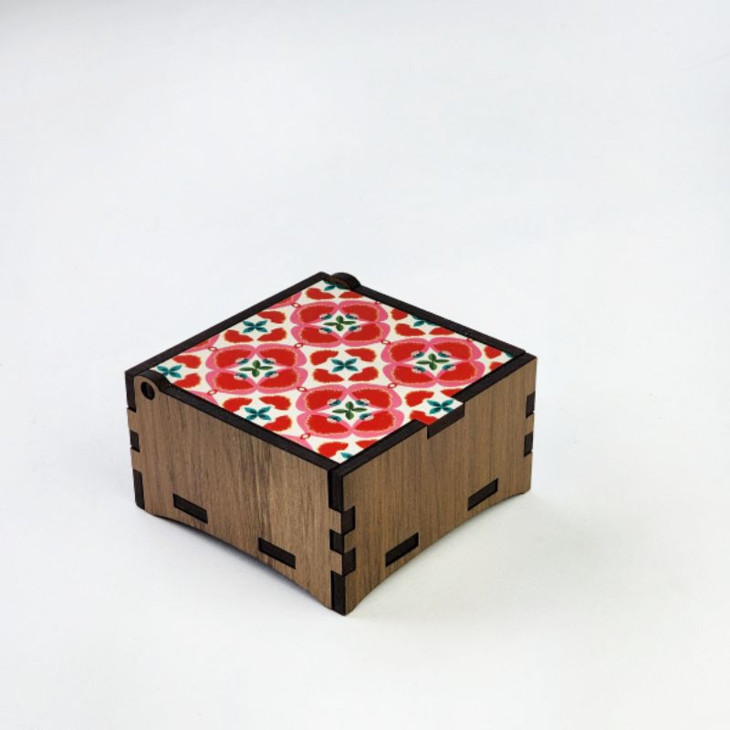 Square trinket box made from recovered River Rimu, featuring unique texture and color, perfect for storing small treasures.