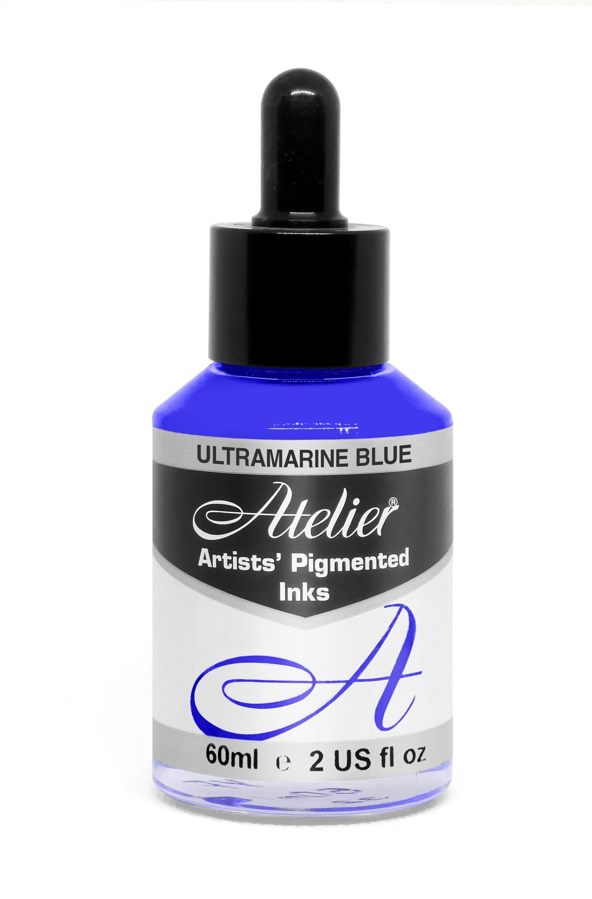 Vibrant ultramarine blue ink in a 60ml bottle, perfect for watercolor, acrylics, and mixed media artistry.
