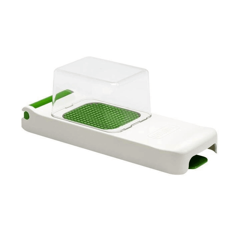 Alligator Chopper with Collector in White for easy, mess-free chopping of vegetables and onions, featuring BPA-free materials.