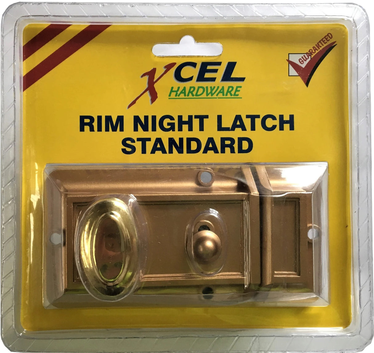 Gold night latch with brass thumb turn, 60mm backset, 5-pin security cylinder, includes 2 keys for home safety.