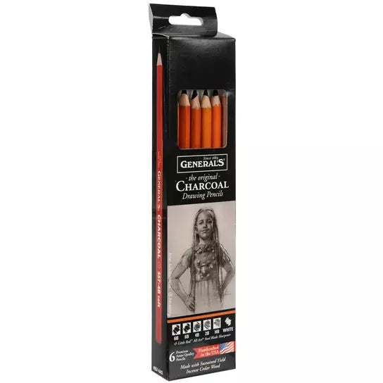 Charcoal Drawing Pencils Asstd 6pc with Sharpener
