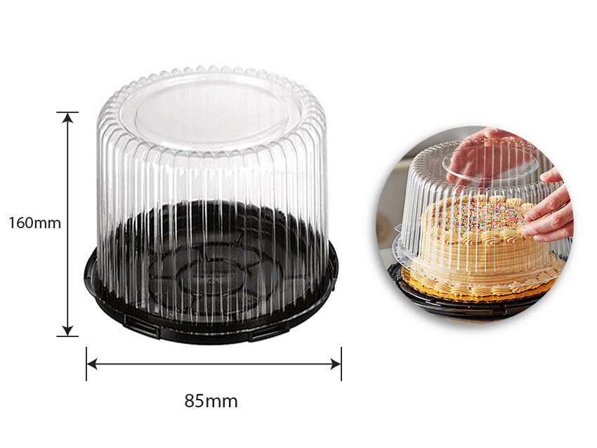 Clear dome cake container for 15cm cakes; pack of 36 units, perfect for showcasing and storing baked goods.