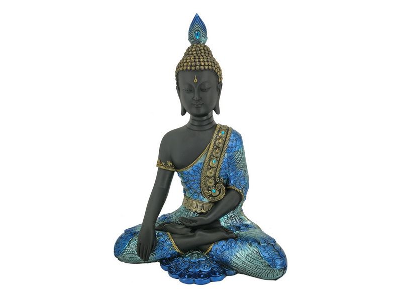 Blue Peacock Sit Buddha ornament, 35cm, symbolizing peace and serenity, perfect for home decor and meditation spaces.