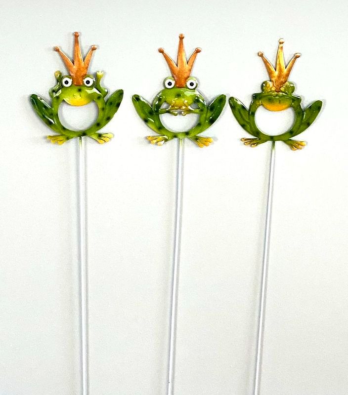Set of 24 colorful 65cm crown frog garden stakes, perfect for adding whimsy to your outdoor decor.