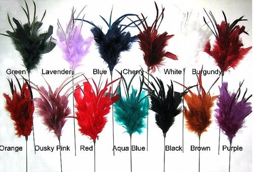 Bright red fluffy feather sprays, pack of 12, each with 14-15 cm feathers and 23 cm wire stem for versatile crafting and decorating.