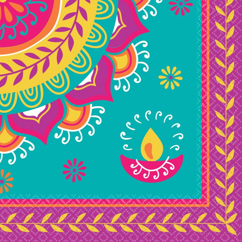 Vibrant Diwali lunch napkins featuring festive motifs, perfect for enhancing your dining experience during celebrations.