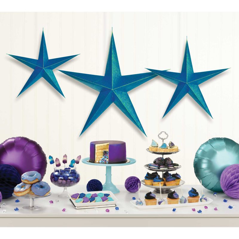 Hanging 3D Stars Decorations - Sparkling Sapphire