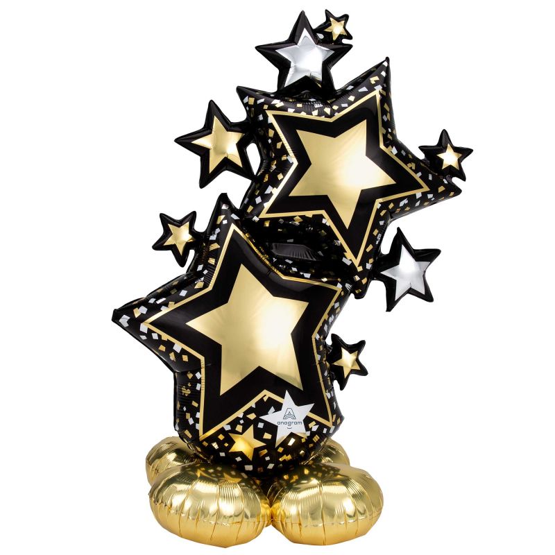 Foil Balloon - AirLoonz Black & Gold Star Cluster (149cm)