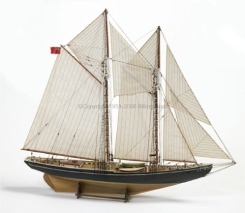 Detailed model ship kit of the Bluenose schooner, perfect for advanced beginners, showcasing precision craftsmanship and nautical history.