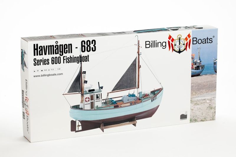 Wooden Ship Kitset - Billing Boats 1/30 Havmagen Fishing Boat, a beginner-friendly model with custom painting options and decals.