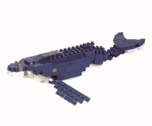 Nanoblock Humpback Whale kit with 190 pieces for challenging marine-themed building fun, perfect for ages 12 and up.
