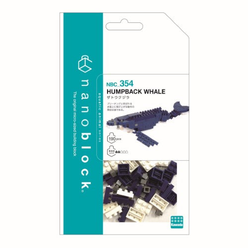 Nanoblock Humpback Whale set with 190+ pieces for age 12+, offering a creative building challenge and marine education.