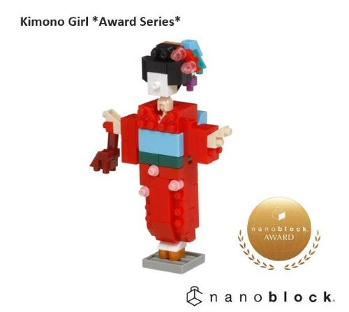 Intricate Nanoblock model of a Kimono Girl, highlighting Japanese culture and elegance, with over 90 detailed pieces for building.