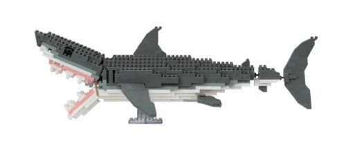 Intricate Nanoblock set featuring a Great White Shark, ideal for ages 12+, with 680+ pieces for a challenging build.