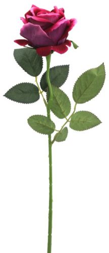 Artificial velvet rose stem in dark pink, 51cm long, perfect for elegant home decor and low-maintenance floral arrangements.