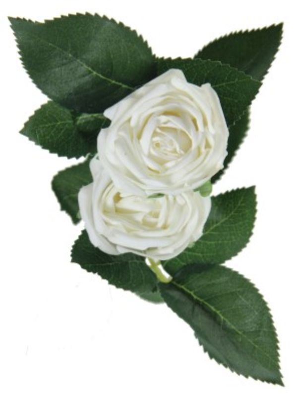 Two-head white artificial rose, 38cm, perfect for home decor, elegant touch for weddings, maintenance-free floral beauty.
