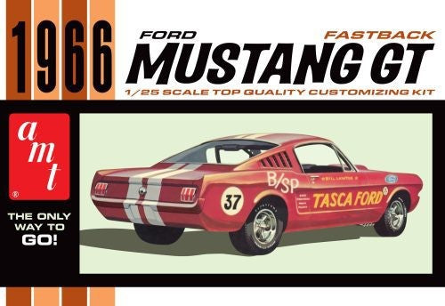 Detailed 1/25 scale model kit of a 1966 Ford Mustang Fastback, perfect for hobbyists and classic car enthusiasts.
