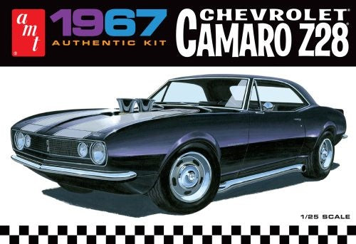 '67 Chevy Camaro Z28 model kit in 1:25 scale with over 110 parts for customizable builds, perfect for car enthusiasts aged 14+.