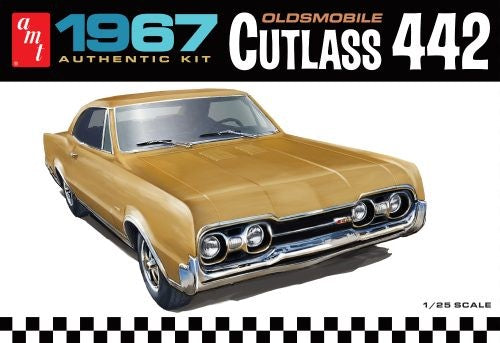 Detailed model kit of a 1967 Oldsmobile 442 with 116 pieces, perfect for collectors and hobbyists to assemble.