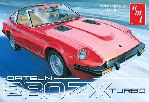 Detailed model kit of the 1981 Datsun 280 ZX Turbo with 90 parts, T-top roof, and customizable decals for enthusiasts.