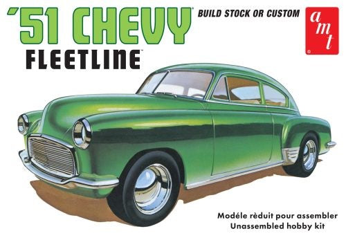 Detailed 1/25 scale model kit of the iconic '51 Chevrolet Fleetline, featuring 131 parts for stock or custom builds.