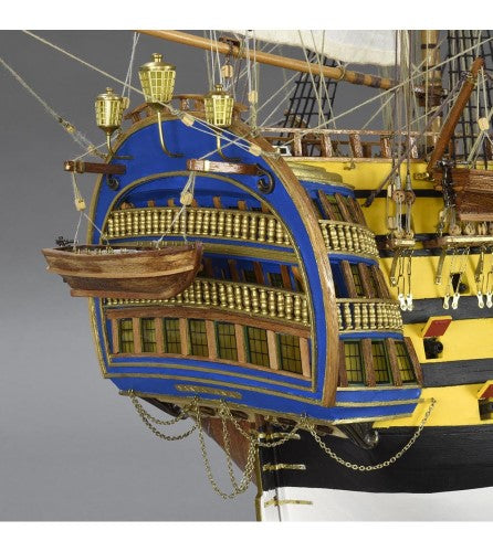 Detailed wooden ship model of the Santa Ana, a historic Spanish vessel from 1805, perfect for collectors and modelers.