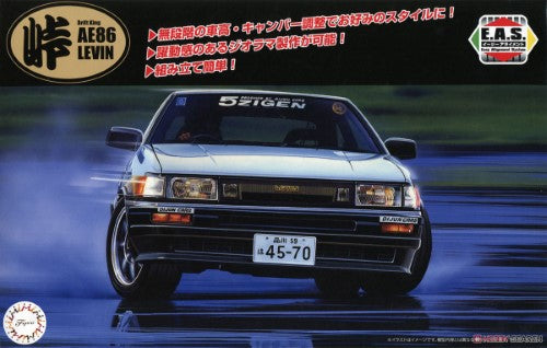 1/24 scale plastic model kit of the iconic Toyota AE86 Levin, featuring detailed parts and easy assembly instructions.