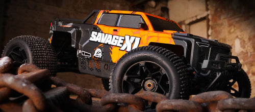 High-performance 1/8 scale HPI Savage XL Flux V2 monster truck, featuring 4WD, XL chassis, and impressive Tredz tires for off-road thrills.