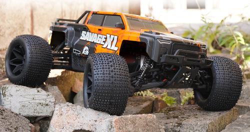 Alt text: Off-road HPI Savage XL Flux V2 RC monster truck with 4WD, 3.8" tires, and LCG chassis for ultimate performance and stability.