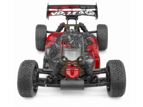 High-performance 1/8 scale electric buggy with 4WD, waterproof motor, durable tires, and adjustable suspension for off-road racing.