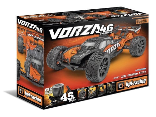 Vibrant 1/8 scale Vorza Flux Truggy, featuring Nitro Star F4.6 V2 engine and robust 4WD for thrilling all-terrain racing.