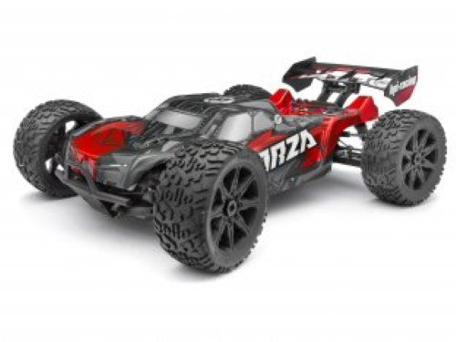High-speed 1/8 EP RTR Vorza Flux Truggy with vibrant graphics, 4WD, and advanced brushless motor for off-road excitement.