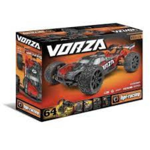 High-performance 1/8 scale Vorza Flux Truggy features all-terrain tires, brushless motor, and waterproof speed controller for off-road adventures.
