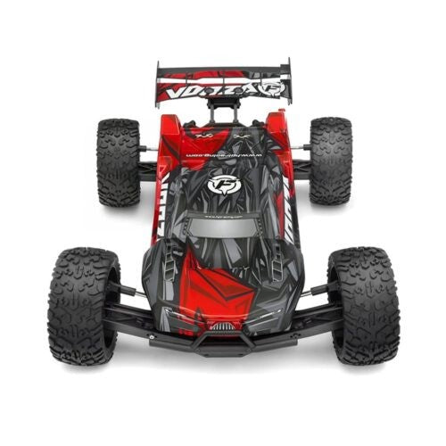 High-speed 1/8 scale 4WD electric truggy with striking graphics, waterproof components, and durable chassis for off-road fun.