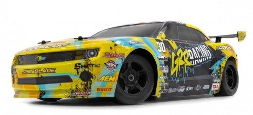Alt text: "HPI Racing 1/10 EP RS 4WD E10 Camaro, a high-performance RC car with waterproof electronics and customizable driving options."