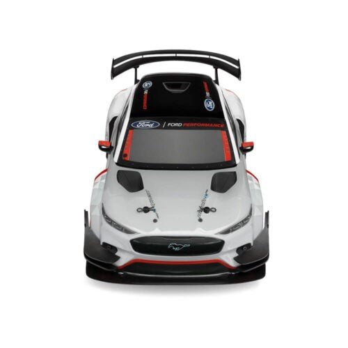 High-performance 1/10 scale RC Ford Mustang Mach-E 1400 with 4WD, custom livery, and powerful HPI Flux motor for exciting racing.