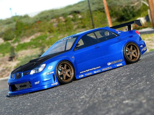 Clear 200mm Subaru Impreza bodyshell for RC cars, made from durable polycarbonate for customization and performance.