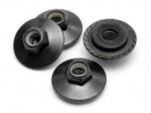 Flanged Lock Nut M5x8mm pack of 4, designed for securing RC components with durability and reliable grip.