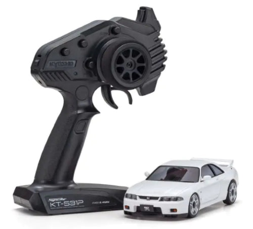 Radio control MA-020 R33 GT-R model car with LEDs, gyro stabilization, and adjustable gears for thrilling high-speed racing.