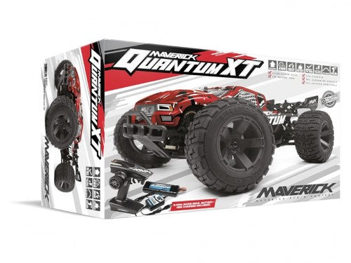 MAV MV150107 Quantum XT Electric Stadium Truck in Red and Silver, featuring powerful motor, adjustable suspension, and waterproof speed control.