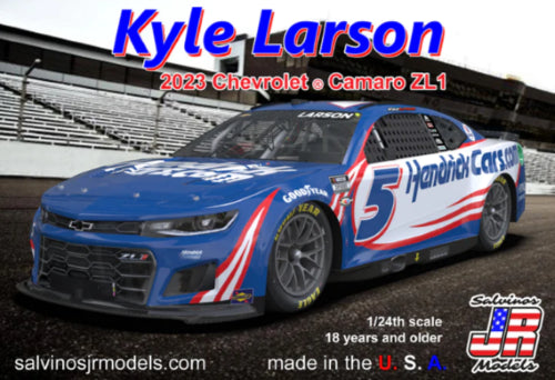 1/24 K. Larson Chev Camaro '23 plastic kitset, featuring authentic decals and detailed design of Kyle Larson's NEXT GEN car.