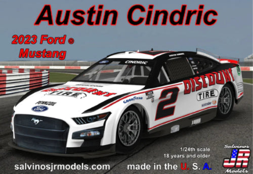 Detailed 1/24 scale model kit of Team Penske's Austin Cindric Ford Mustang, perfect for racing enthusiasts and collectors.