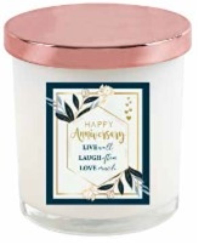 Scented anniversary candle with a luxurious rose gold lid, perfect for creating a romantic and elegant atmosphere.
