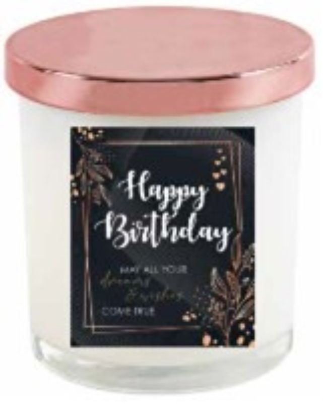 Elegant Happy Birthday candle with a rose gold lid, perfect for adding charm to any birthday celebration.